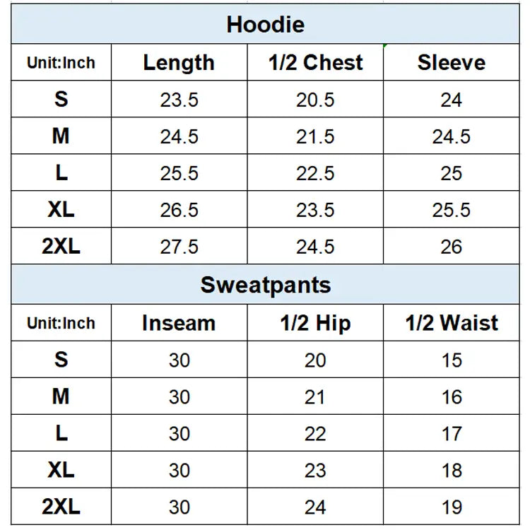 Ladies Tracksuits Size Chart