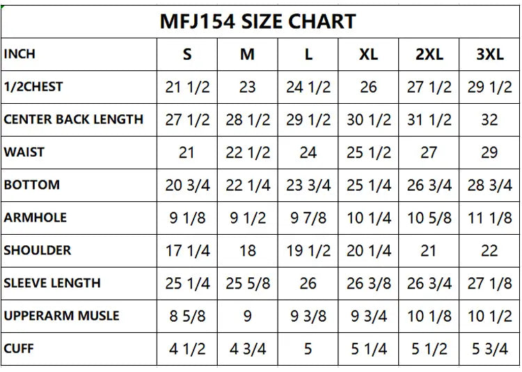 Men's Softshell Jacket Size Chart