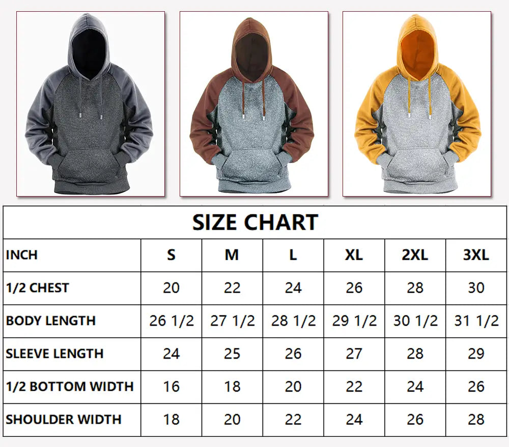 Multicolors men hoodies size chart