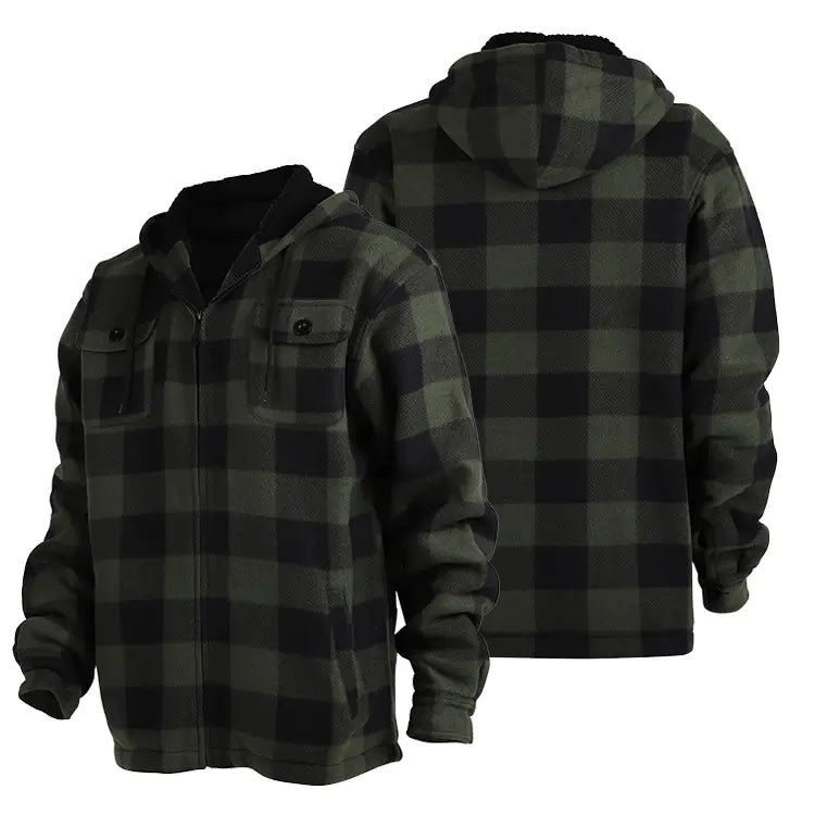 Men's Plaid Jacket | Thick Flannel Jacket with Hood | LEEHANTON