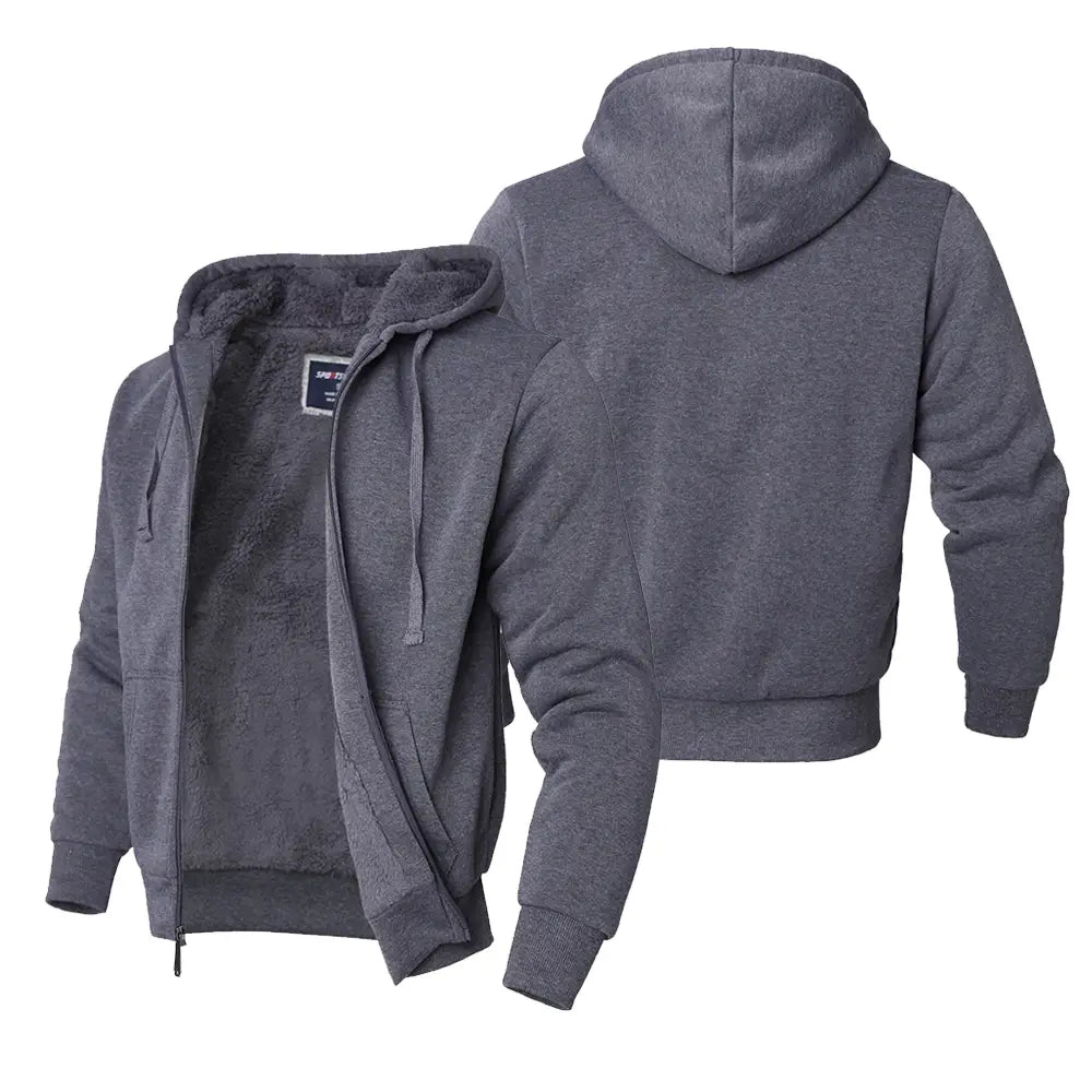 Men's Sherpa Hoodie | Zip Up Fleece Sweatshirt | LEEHANTON