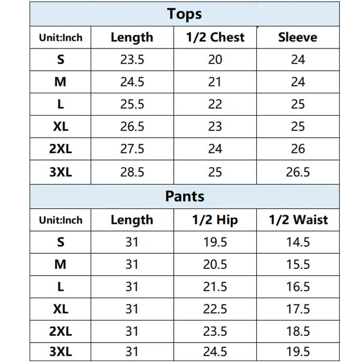 Women Tracksuits Size Chart