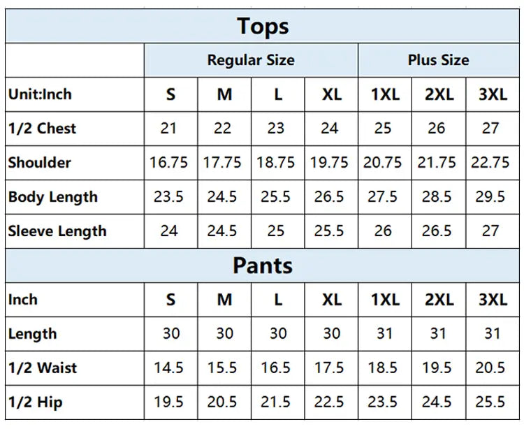 Women's Sherpa Lined Sweatsuits Size Chart