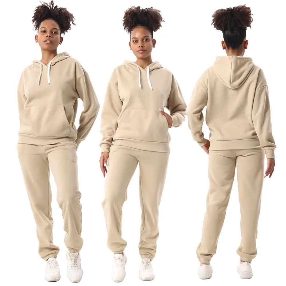 Beige Women's Sweatshirt And Sweatpants Set