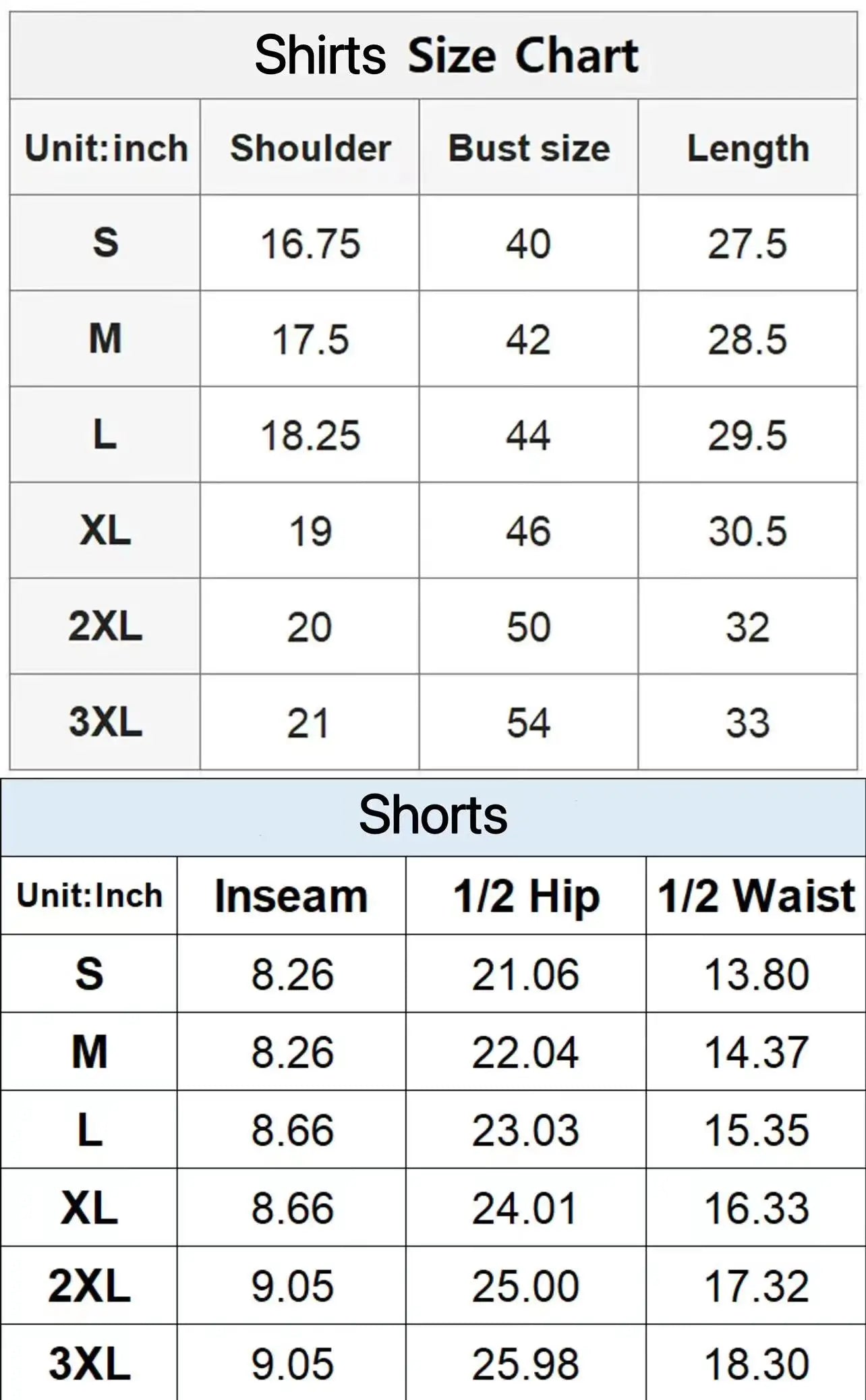 Cool Comfort Combo Tank Top & Shorts size chart