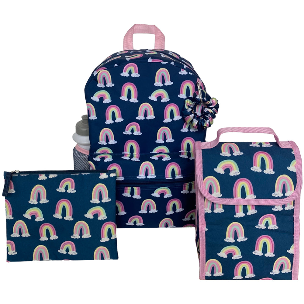 Heart Girls Backpack with Lunch Box and Water Bottle 6 Piece Set 16 inch