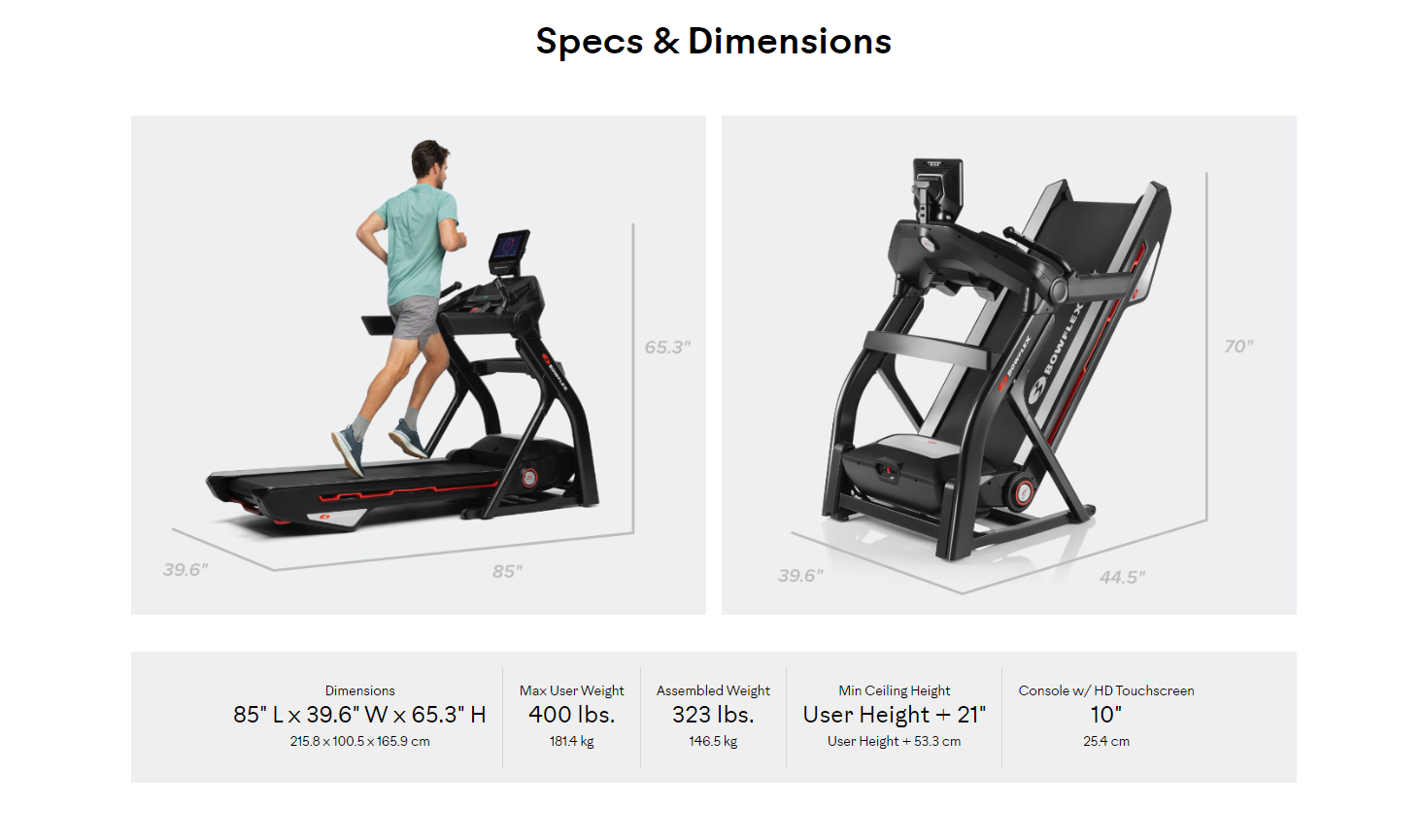Bowflex Treadmill 25 specifcation & dimensions