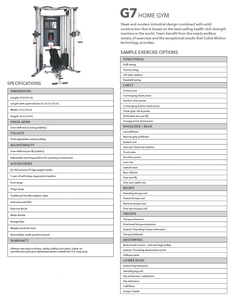 Life fitness g7 - tech sheet without bench