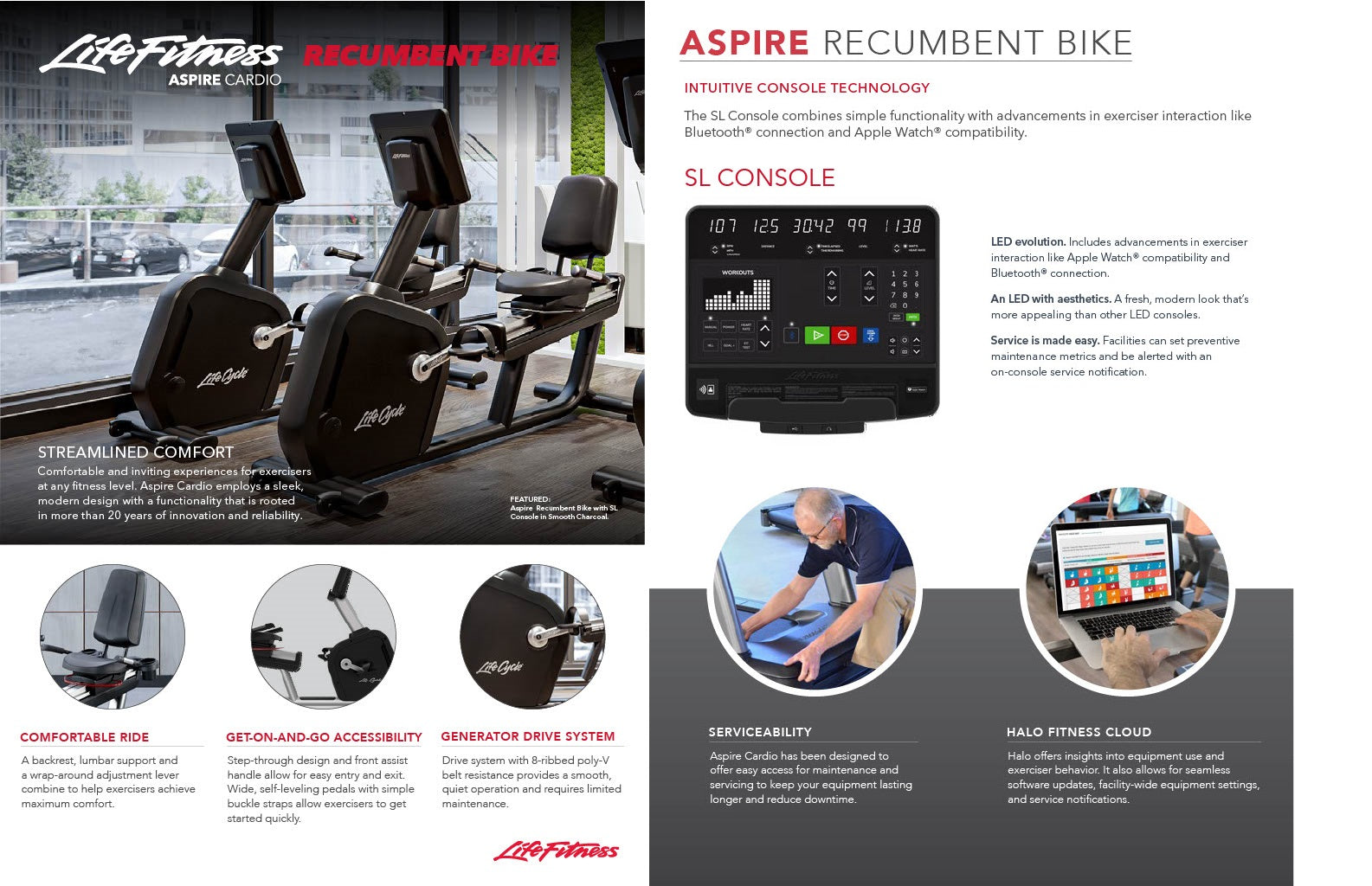 Life Fitness Aspire Recumbent Bike Data sheet