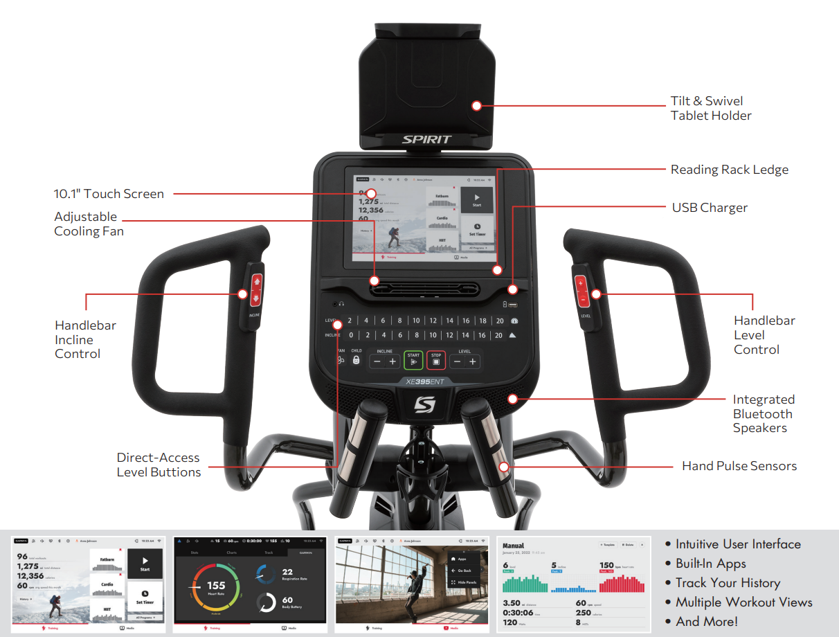 Spirit XE395 Cross trainer cockpit