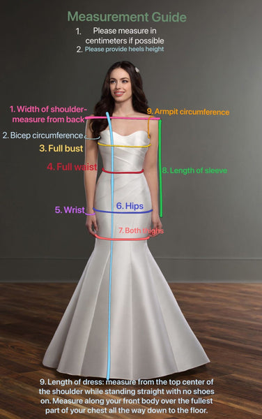 Prendre des mesures et des tailles pour les robes et vêtements pour femmes