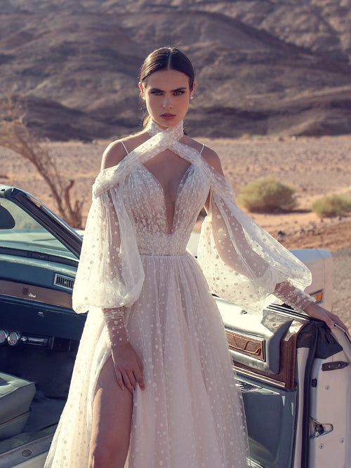 Breathtaking High Neck Wedding Gown with Removable Sleeves – HAREM's Brides