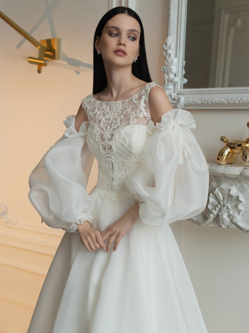 Breathtaking High Neck Wedding Gown with Removable Sleeves – HAREM's Brides