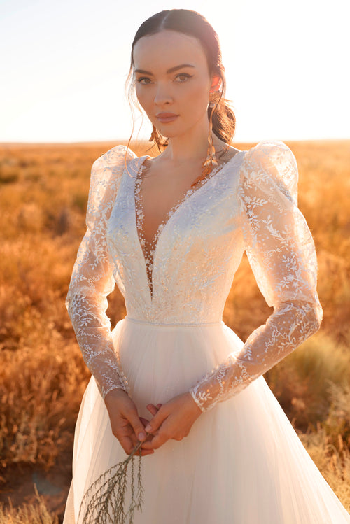 Off-Shoulder Long Sleeve Lace Wedding Dress – HAREM's Brides