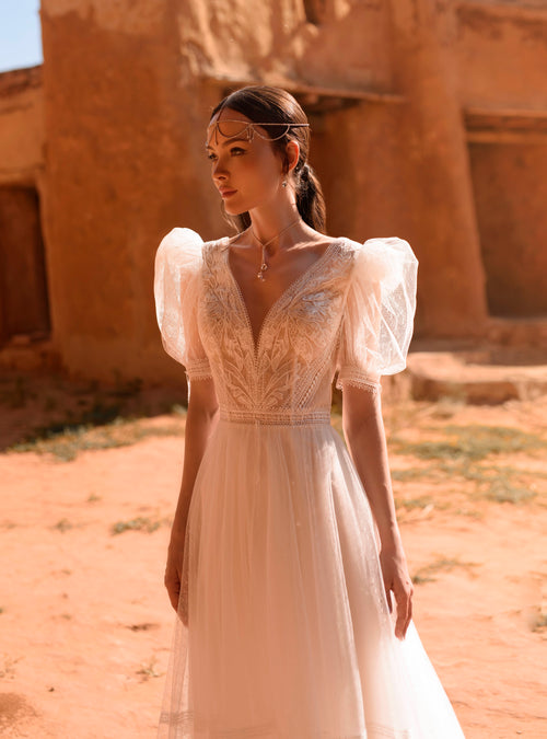 Short Sleeve A-Line Modest Wedding Dress – HAREM's Brides
