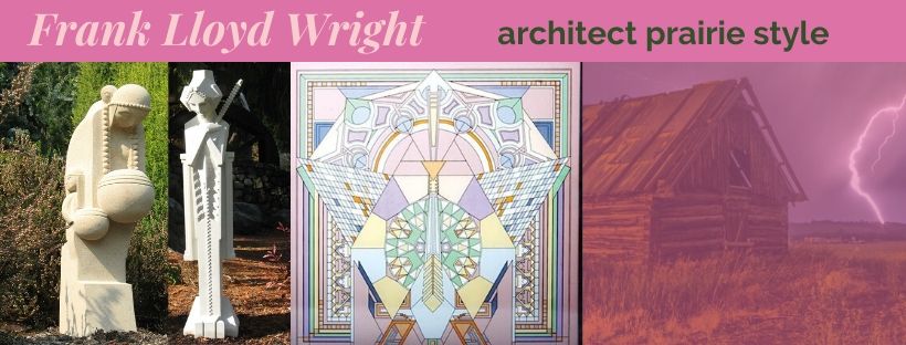 frank lloyd wright sprite statues, prairie architect, block stone organic