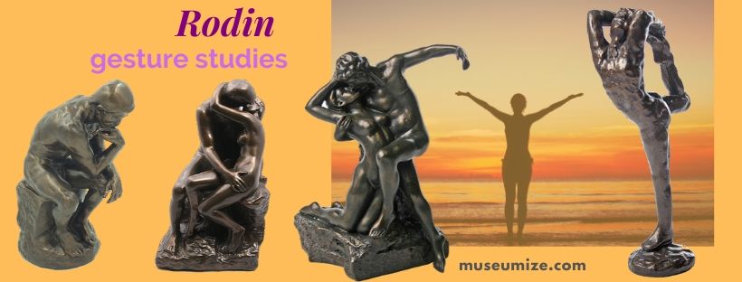 rodin the thinker, rodin the kiss, gesture sculptures, camille claudel the waltz