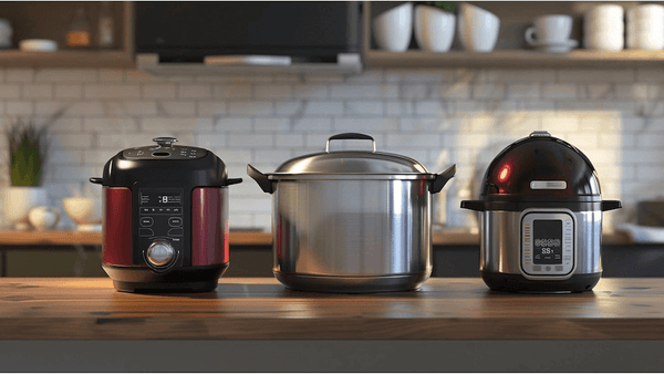 Three different cooking methods of Japonica Rice. An Instant Pot, Medium Saucepan, and a Rice Cooker.