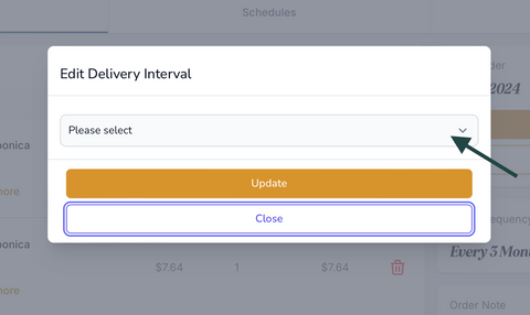 Subscription Portal | Please select a new delivery interval
