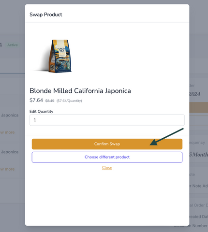 Subscription Portal | Click on 'Confirm Swap' under the product you want to swap out