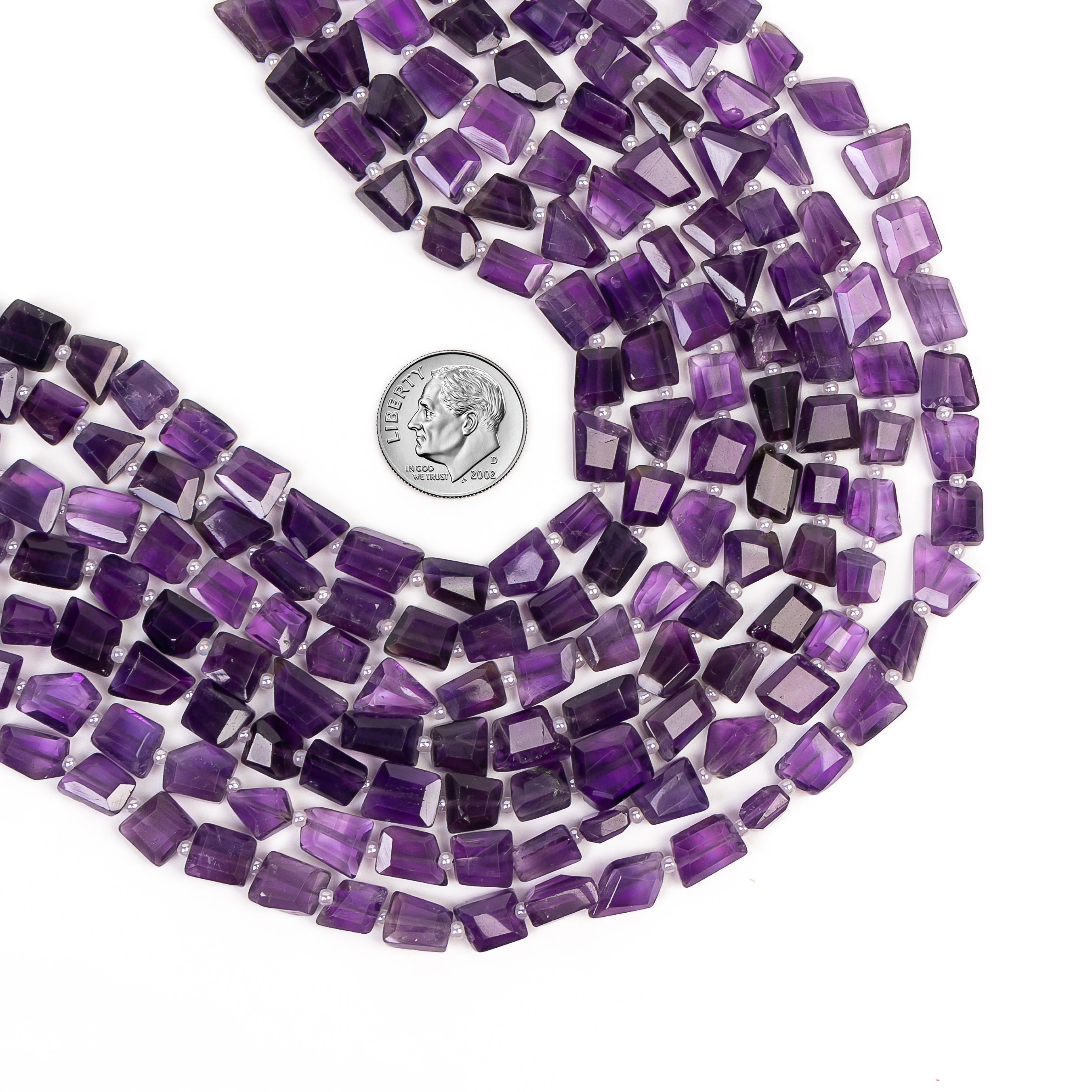 14" African Natural Amethyst Faceted Nugget Gemstone Beads Strand-5x6-7x8mm