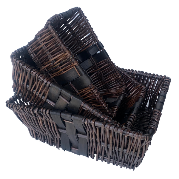 Hand Woven Rectangle Maize Storage Basket - Set of 3 - Baby Blue Stripes (Set of 3) Longshore Tides Color: Black