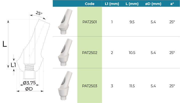 Peek Temporary Anatomic Angled Abutment 25°