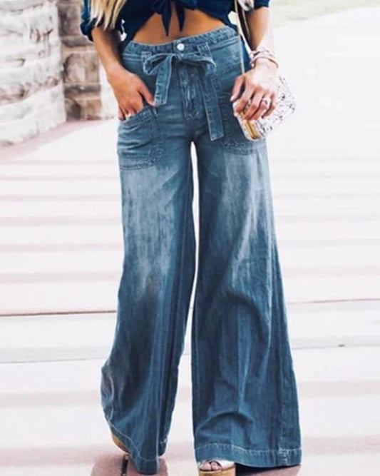 Plus Size Denim Pants, Wide Leg Women Pants