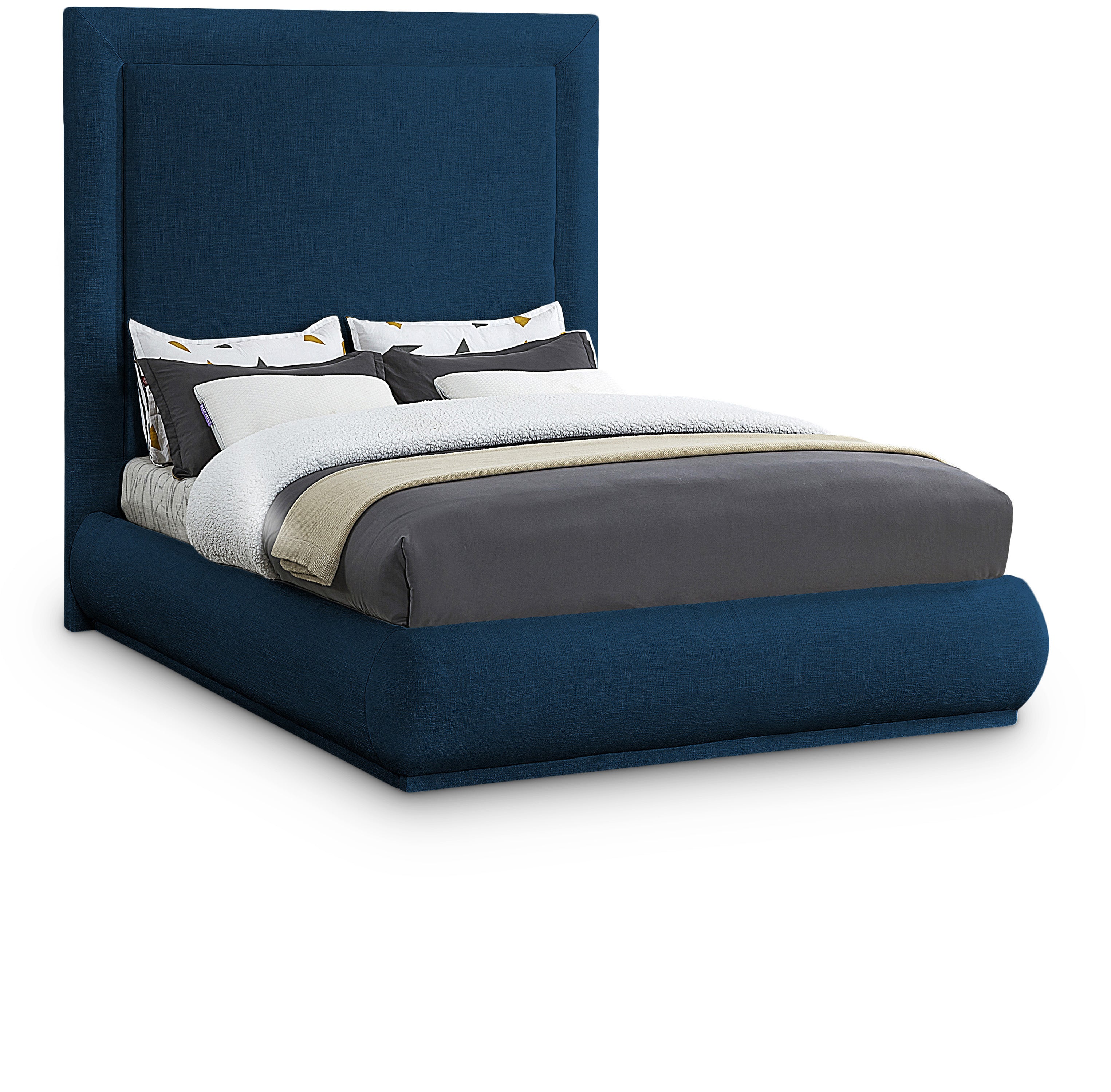 Rory Navy Linen Textured Fabric Queen Bed Q