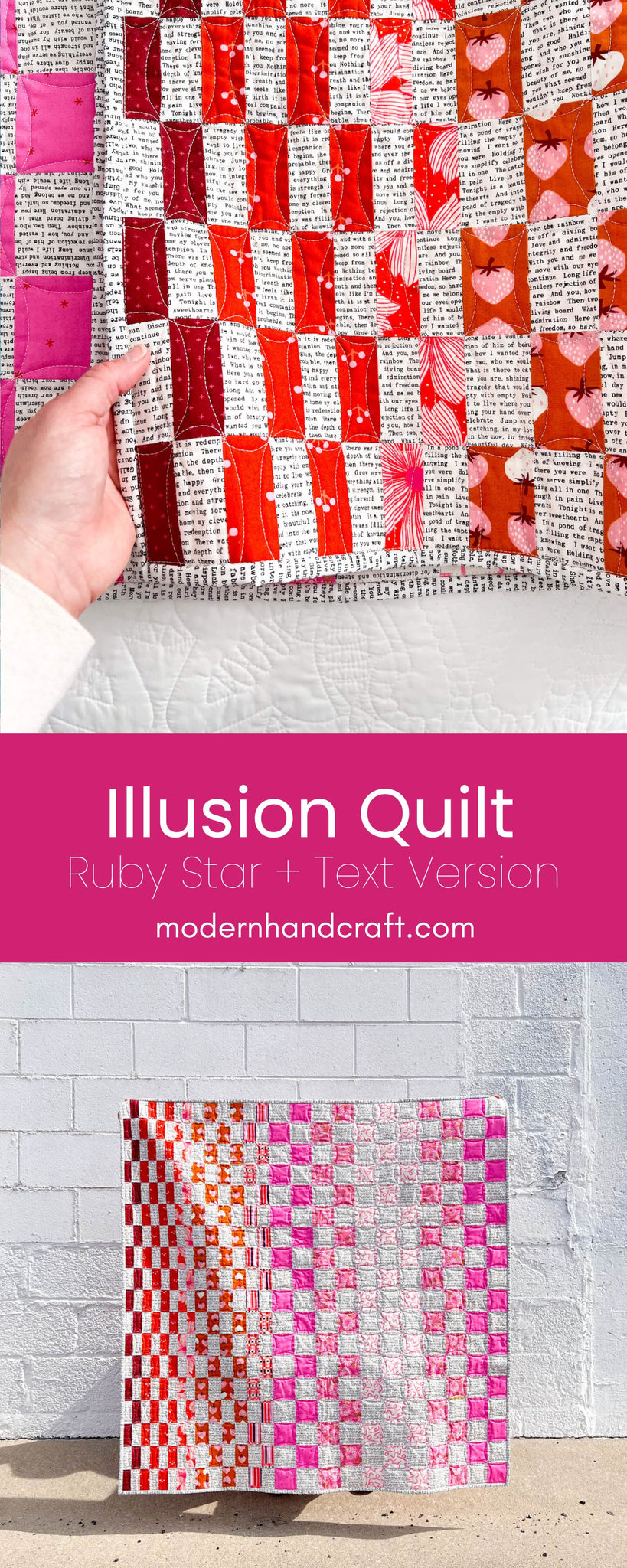 Illusion Quilt by ModernHandcraft.com Ruby Star and Text Version