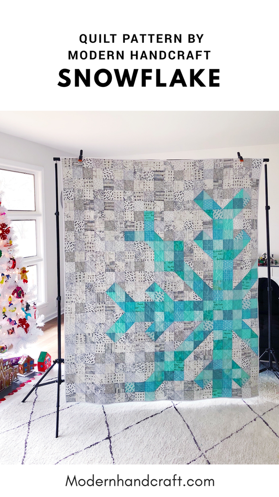 Snowflake Quilt / Scrappy Aqua Version - Modernhandcraft.com