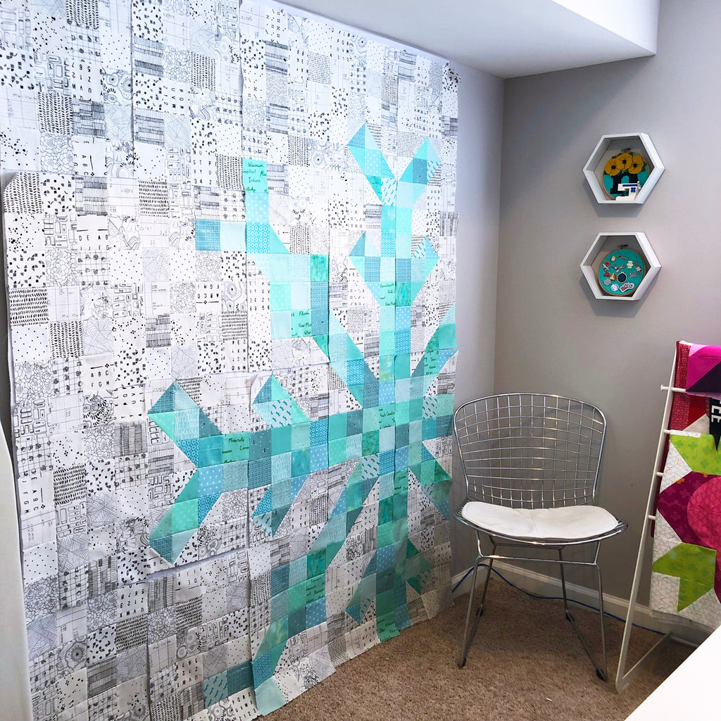 Snowflake Quilt / Scrappy Aqua Version - Modernhandcraft.com