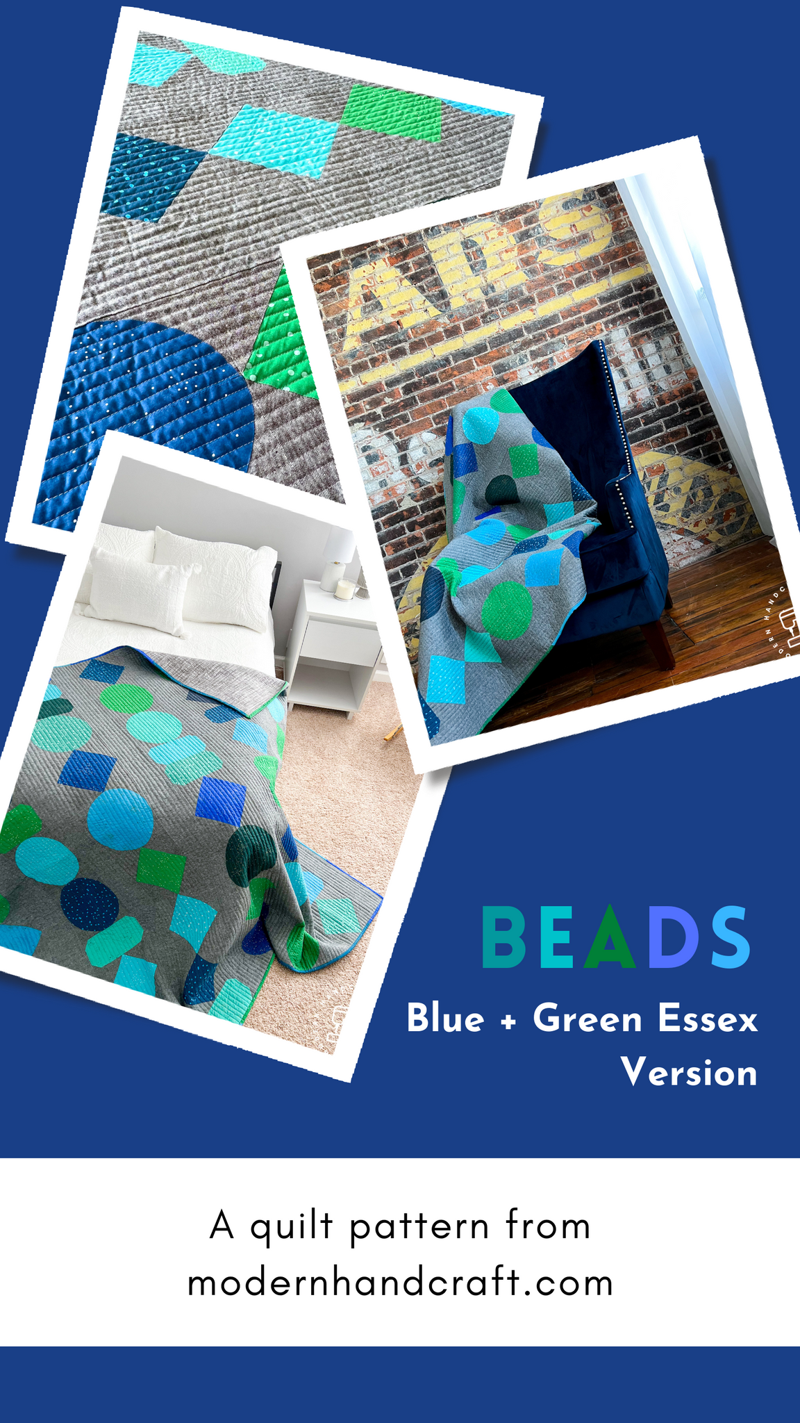 Beads Quilt / Blue + Green Essex Version - Modernhandcraft.com