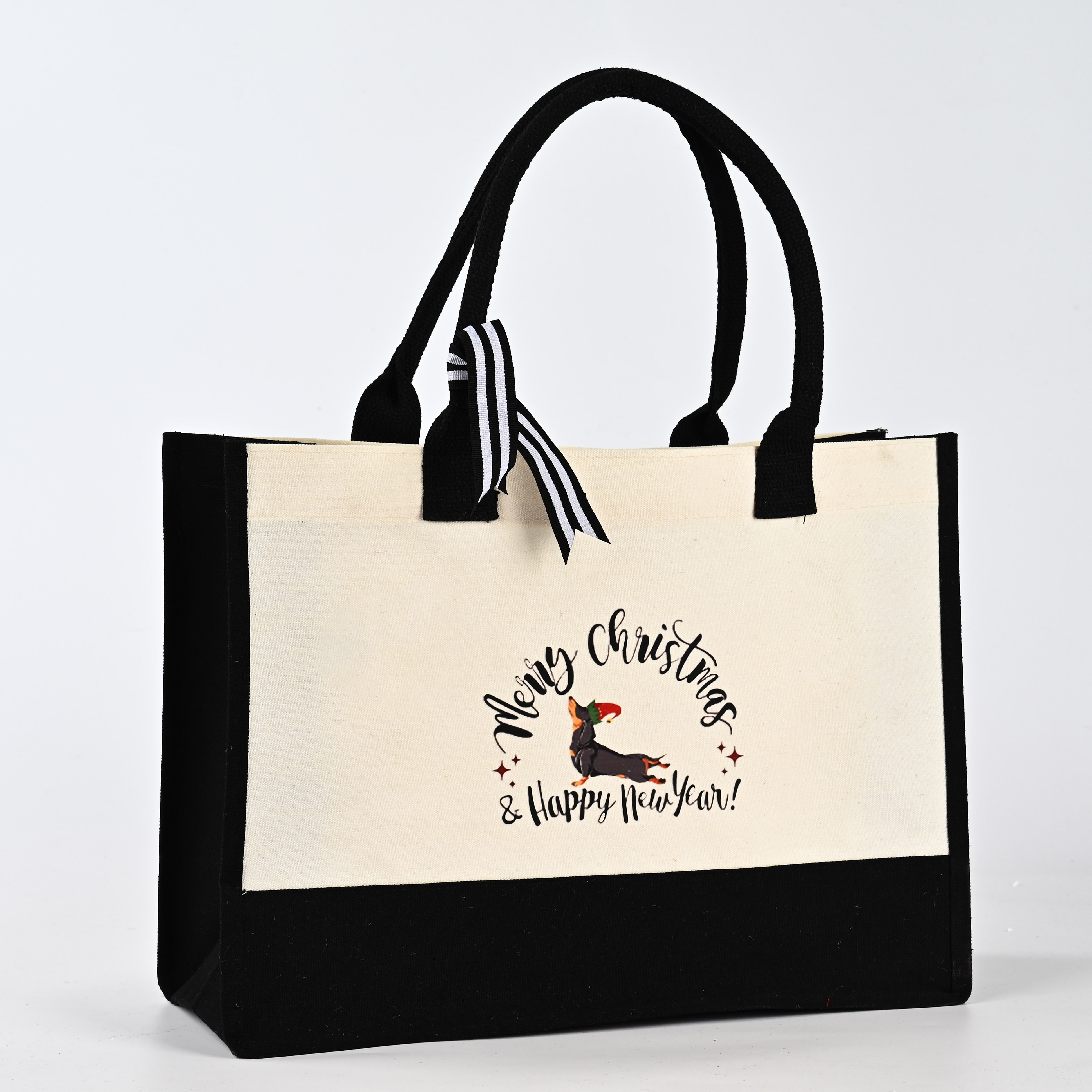 Large Custom Cotton Canvas Tote Bag Personalized Orange with Leopard Pattern and Long Handle Reusable Shopping Tote Bag