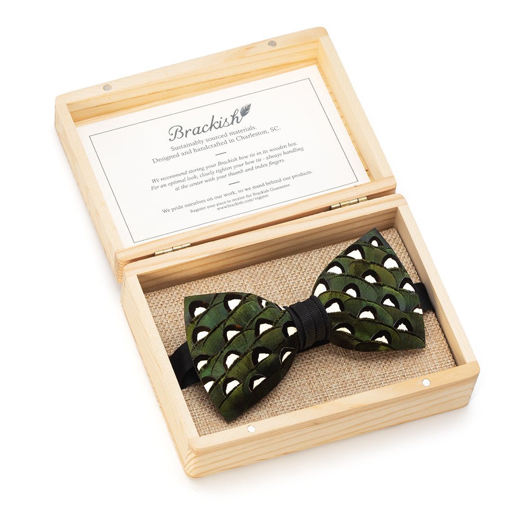 Old Ben Iridescent Feather Black & Copper Bow Tie