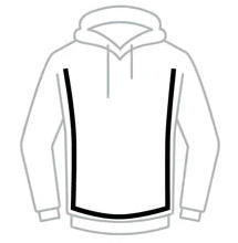 outline of a hoodie with bold black outline representing the body, just inside hoodie