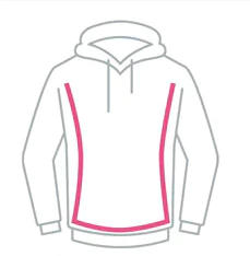 outline of a hoodie with bold pink outline representing the body, just inside hoodie