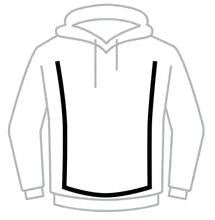 outline of a hoodie with bold black outline representing the body, with some space between it and the edge of the hoodie