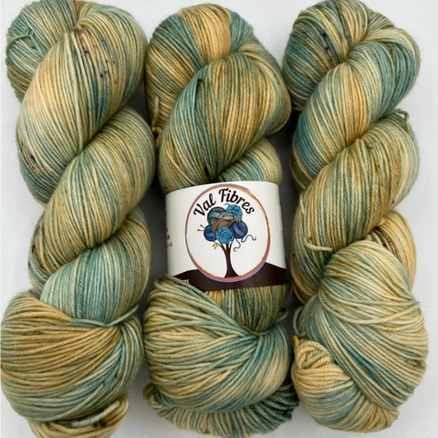 A skein of hand-dyed yarn by Val Fibres
