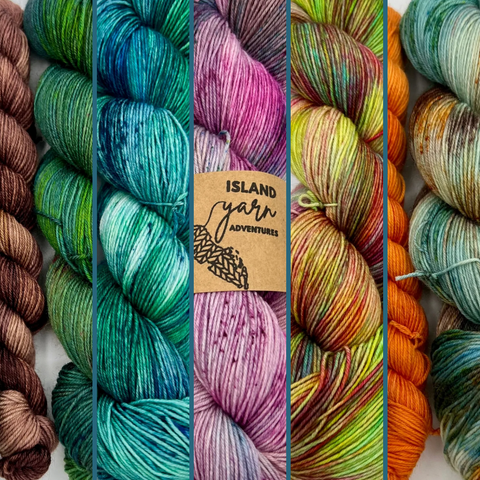 A rainbow collage of hand-dyed yarn