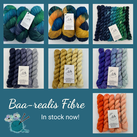A collection of Baa-realis Fibre yarns in stock now on darnyarn.ca