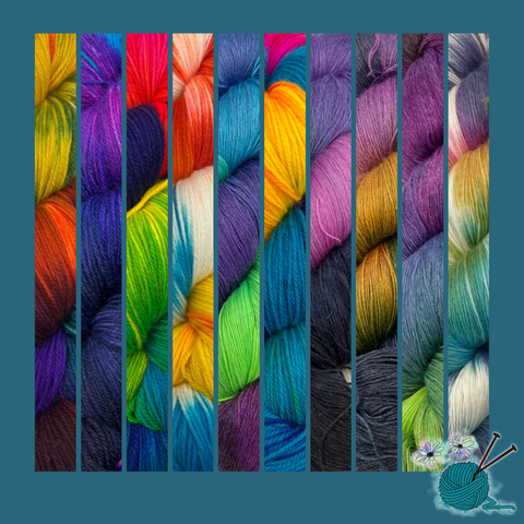 A selection of rainbow yarns by Spun Ware Over the Rainbow