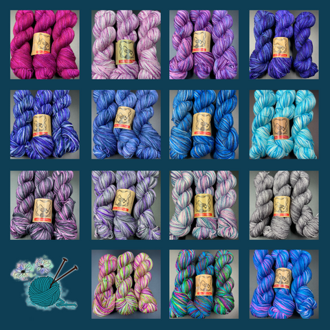 A grid of beautiful Celtic Raven yarns in a wide range of colours