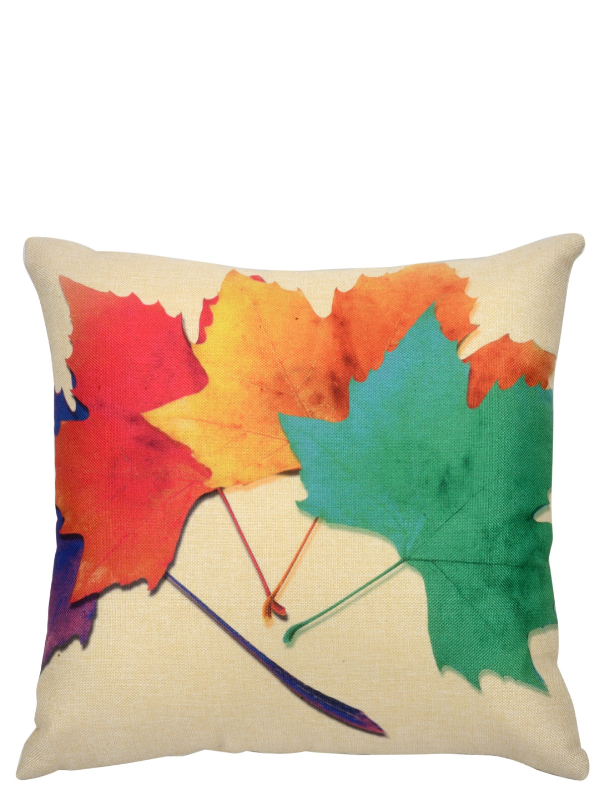 Soft Polyester Jute Leaves Print Cushion Covers 16 inch x 16 inch Set of 5 - Multicolor