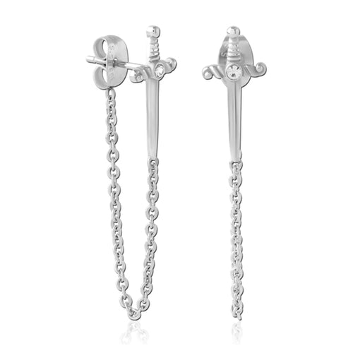 Chained Sword Stainless Stud Earrings