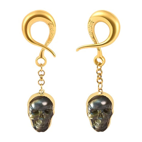 Labradorite Skull Gold Coil Hangers