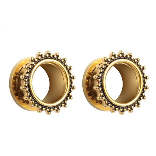 Beaded Gold Screw-On Tunnels