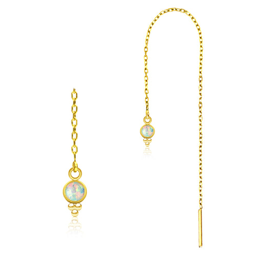 Beaded Opal Gold Chain Earrings