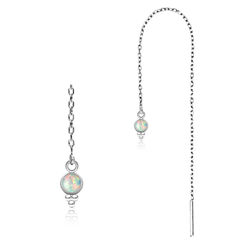 Beaded Opal Stainless Chain Earrings