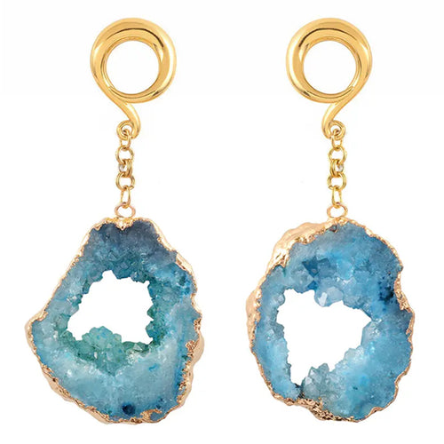 Blue Geode Slice Gold Hangers